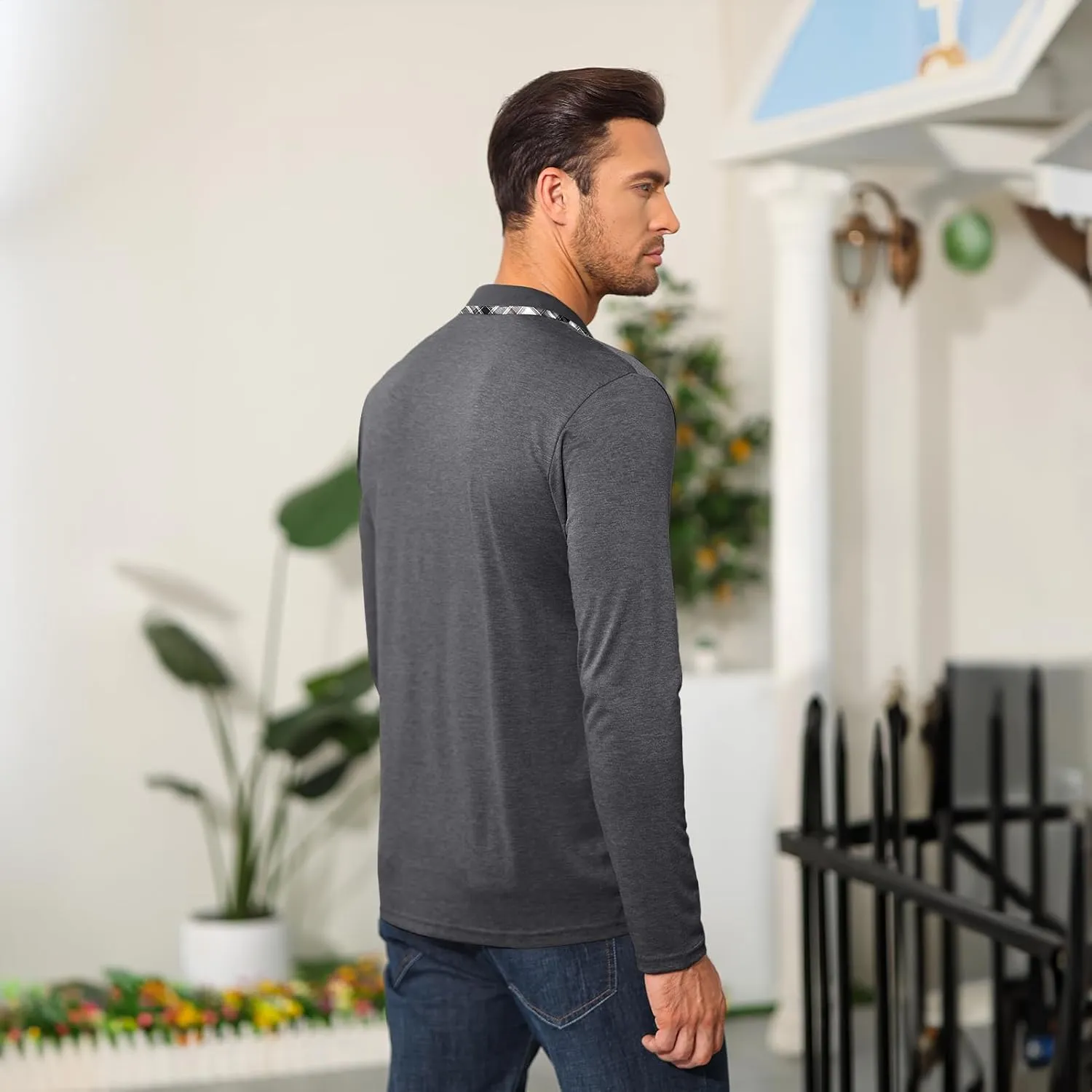 Aulemen Men's Long Sleeve Polo Shirts Casual Button Golf Tshirt Moisture Wicking Cotton Tee Collared Basic Shirts with Pocket