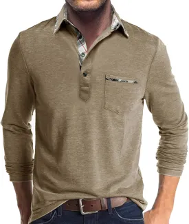 Aulemen Men's Long Sleeve Polo Shirts Casual Button Golf Tshirt Moisture Wicking Cotton Tee Collared Basic Shirts with Pocket