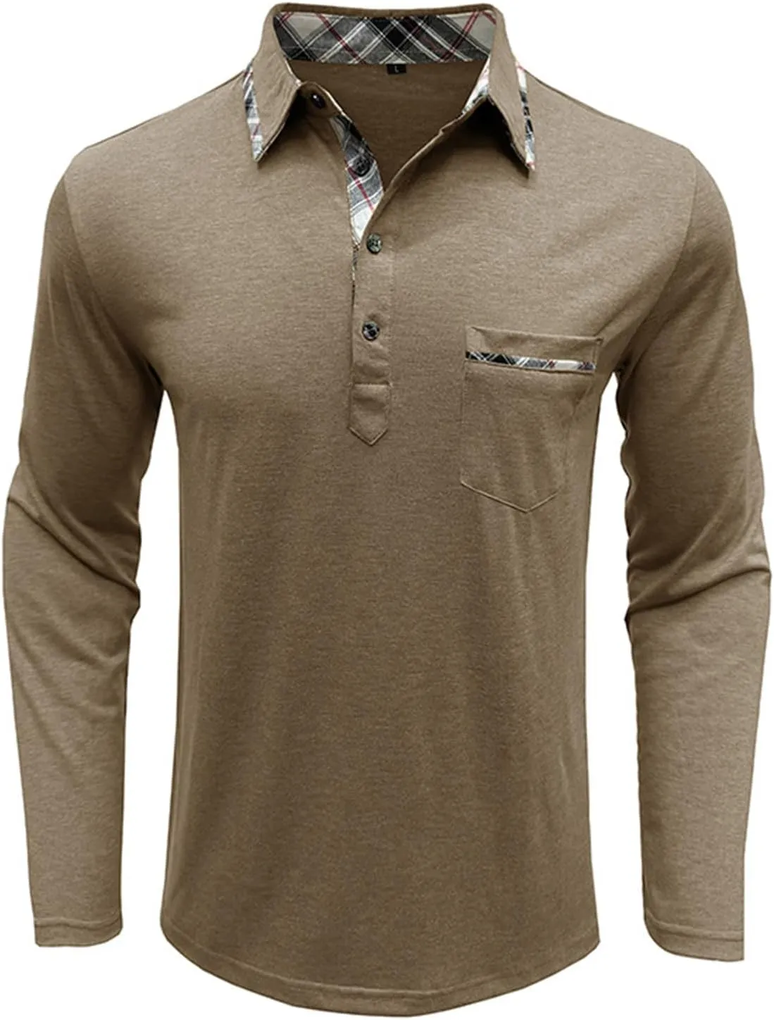 Aulemen Men's Long Sleeve Polo Shirts Casual Button Golf Tshirt Moisture Wicking Cotton Tee Collared Basic Shirts with Pocket