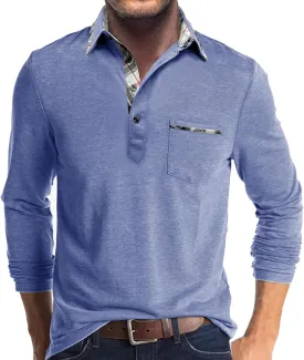 Aulemen Men's Long Sleeve Polo Shirts Casual Button Golf Tshirt Moisture Wicking Cotton Tee Collared Basic Shirts with Pocket