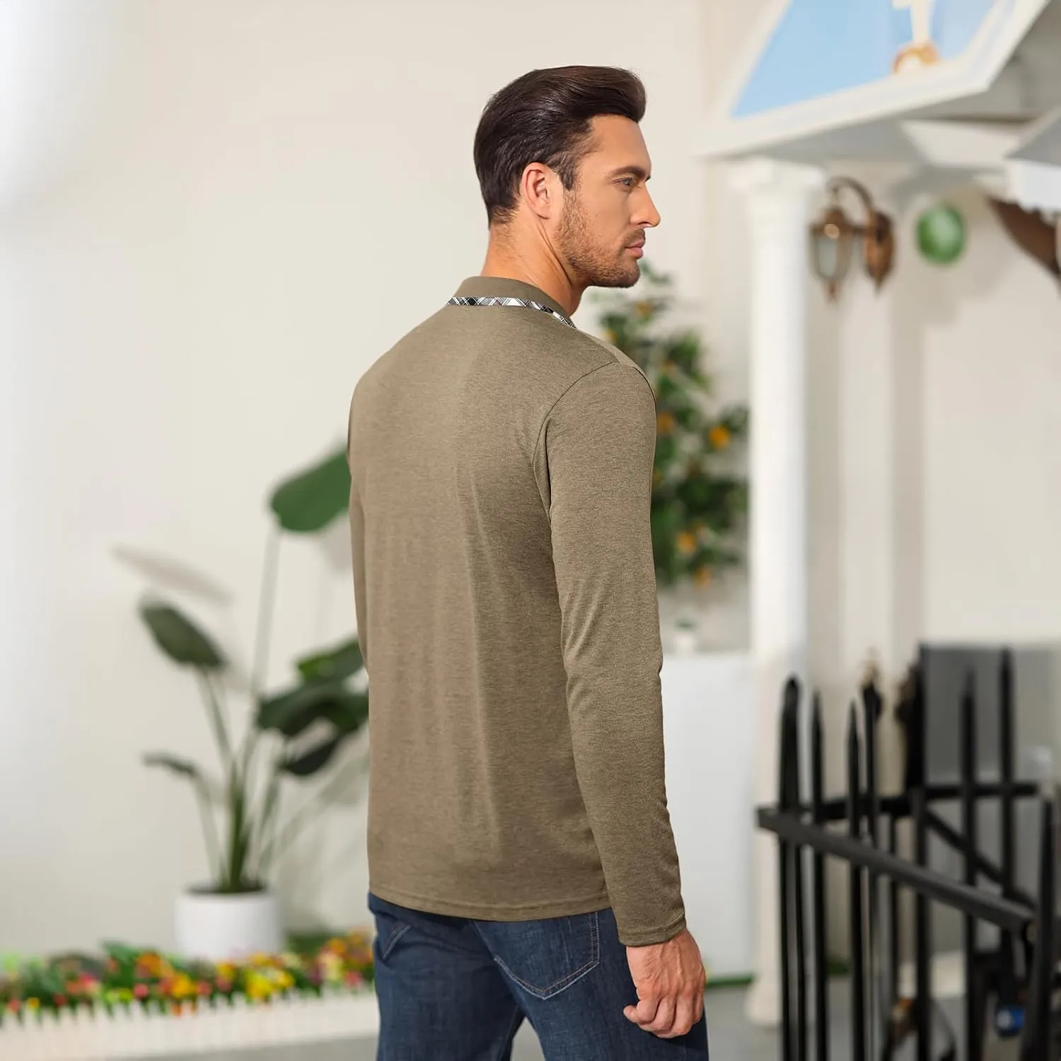Aulemen Men's Long Sleeve Polo Shirts Casual Button Golf Tshirt Moisture Wicking Cotton Tee Collared Basic Shirts with Pocket