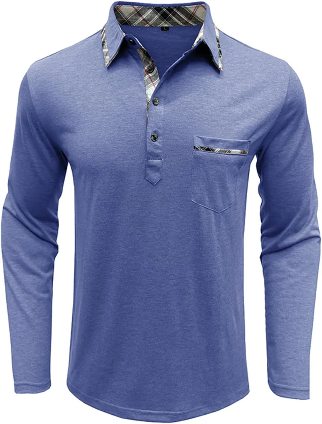 Aulemen Men's Long Sleeve Polo Shirts Casual Button Golf Tshirt Moisture Wicking Cotton Tee Collared Basic Shirts with Pocket