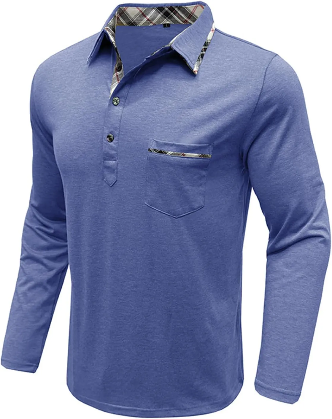 Aulemen Men's Long Sleeve Polo Shirts Casual Button Golf Tshirt Moisture Wicking Cotton Tee Collared Basic Shirts with Pocket