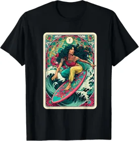 Colorful Woman Wave Surfer Tarot Card Artistic Sea Ocean T-Shirt