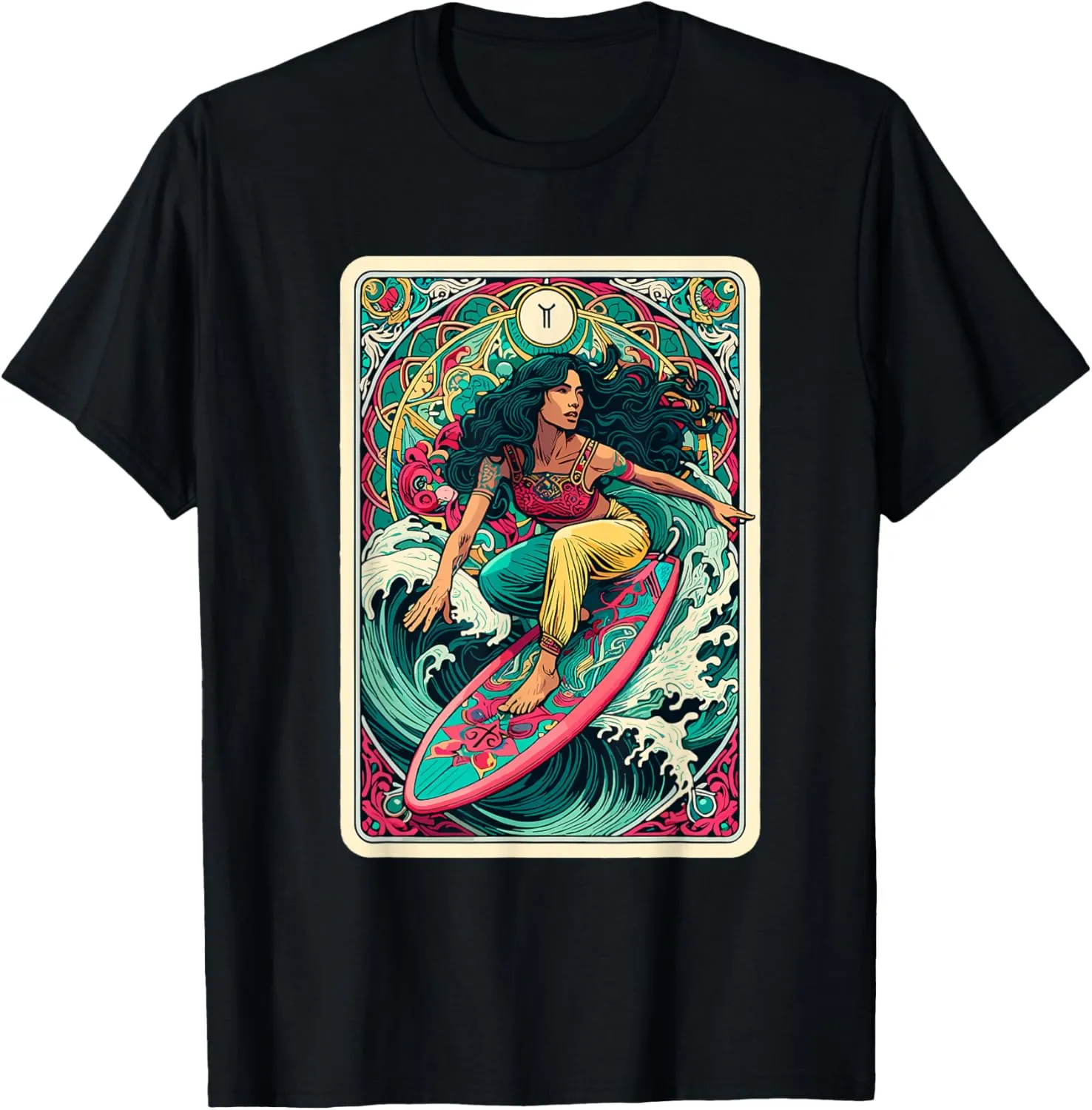 Colorful Woman Wave Surfer Tarot Card Artistic Sea Ocean T-Shirt