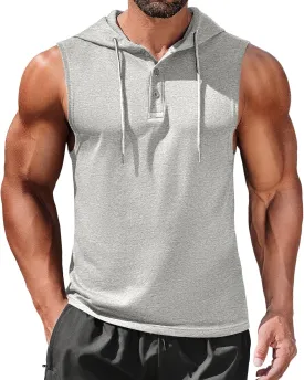 COOFANDY Men's Workout Hooded Tank Tops Sleeveless Gym Hoodies Cotton Muscle Cut Off Shirt Bodybuilding Henley Shirts