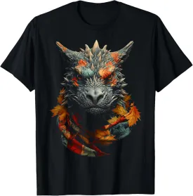 Dragon Autumn Leaves Animal Portrait Art Graphic Dragon T-Shirt
