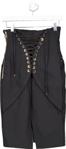 Elisabetta Franchi Black Lace-Up Skirt EU 44 UK 12