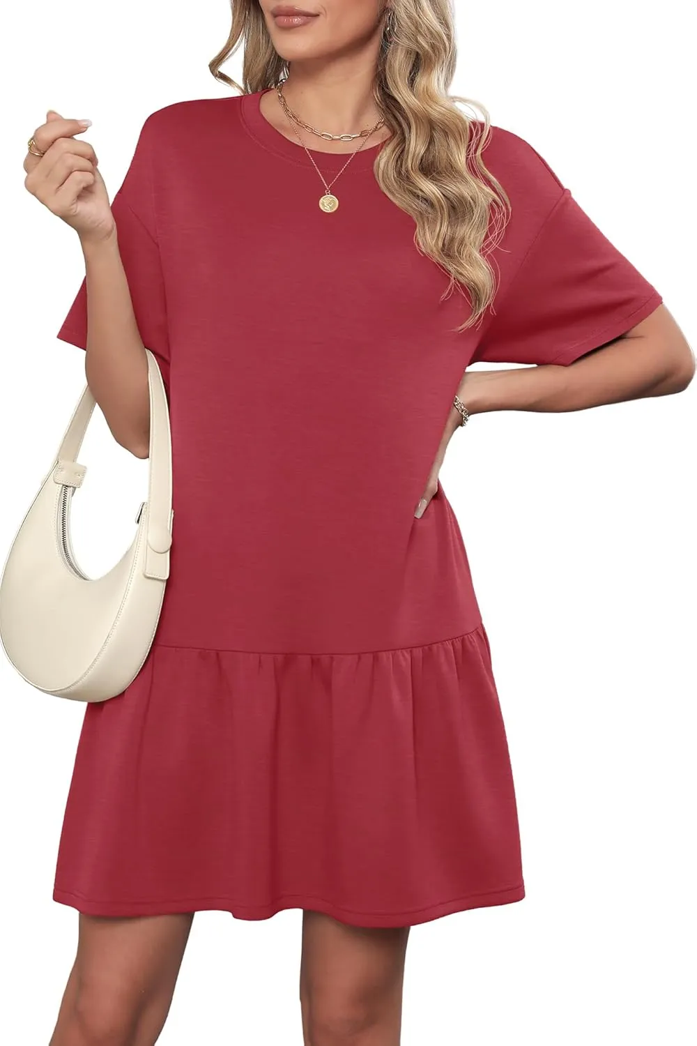 HiMONE Womens Tshirt Dress Summer Casual Crewneck Solid Loose Petite Dresses with Pockets Loose Fit XS-2XL