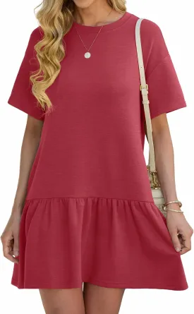 HiMONE Womens Tshirt Dress Summer Casual Crewneck Solid Loose Petite Dresses with Pockets Loose Fit XS-2XL