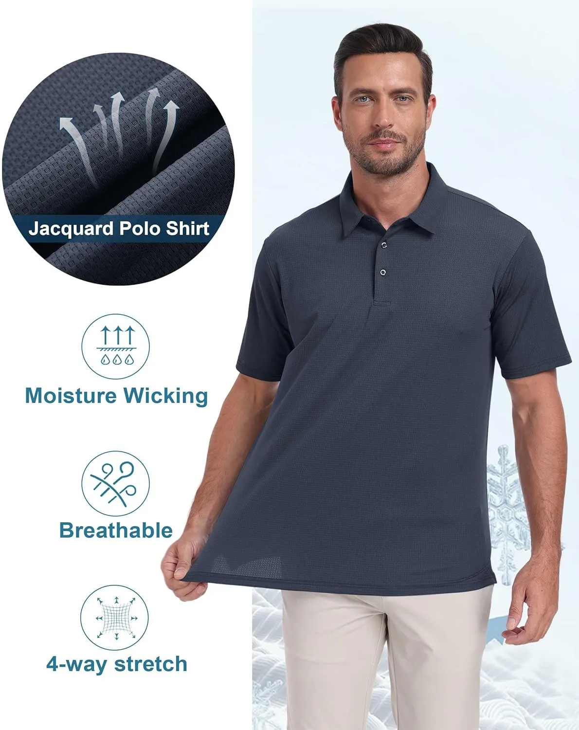 Hodaweisolp Mens Polo Shirts Short Sleeve Dry Fit Jacquard Moisture Wicking Performance Golf Shirt