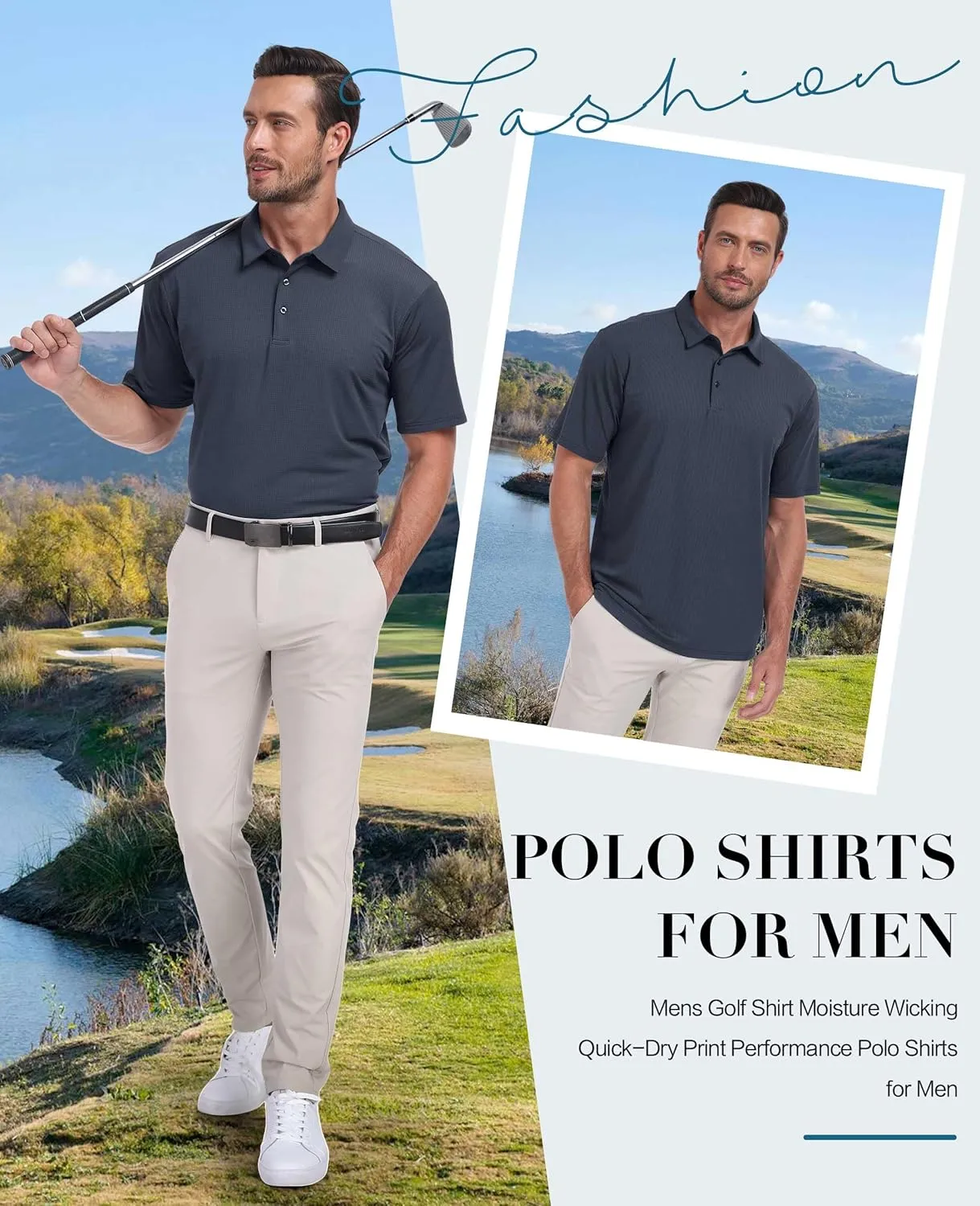 Hodaweisolp Mens Polo Shirts Short Sleeve Dry Fit Jacquard Moisture Wicking Performance Golf Shirt