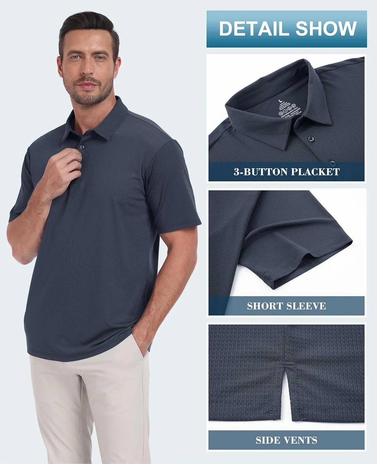 Hodaweisolp Mens Polo Shirts Short Sleeve Dry Fit Jacquard Moisture Wicking Performance Golf Shirt