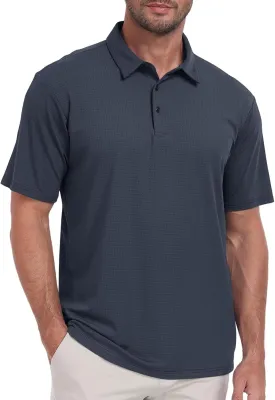 Hodaweisolp Mens Polo Shirts Short Sleeve Dry Fit Jacquard Moisture Wicking Performance Golf Shirt