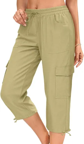 HOTGIFT Women Capris Cargo Pants 2025 Summer Hiking Pants Casual Lightweight Outdoor Quick Dry with 6 Pockets
