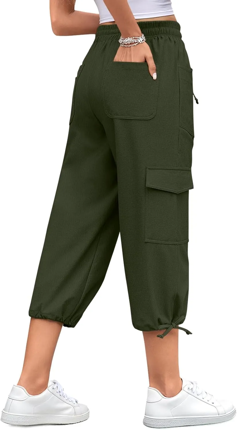 HOTGIFT Women Capris Cargo Pants 2025 Summer Hiking Pants Casual Lightweight Outdoor Quick Dry with 6 Pockets