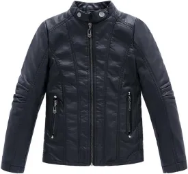 LJYH Boy's Collar Faux Motorcycle Leather Jacket Kids Biker Coats