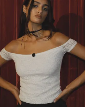 Lonnie Bardot Top in Rose Lace Ivory