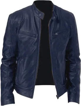 Maiyifu-GJ Men's Faux Leather Jacket Stand Collar Motorcycle Leather Jackets Casual Lightweight Zip Up Biker Coat