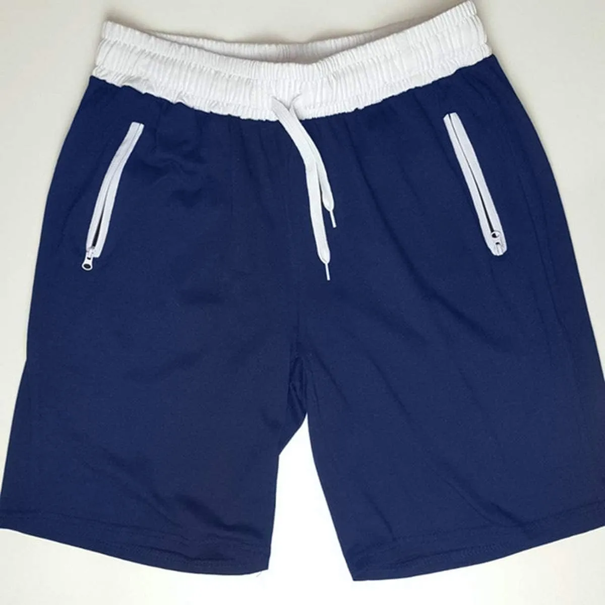 Mens Elastic Waist Drawstring Summer Workout Shorts with Zipper Pockets