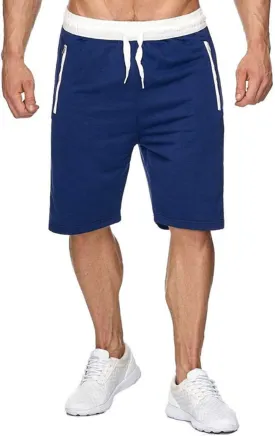 Mens Elastic Waist Drawstring Summer Workout Shorts with Zipper Pockets