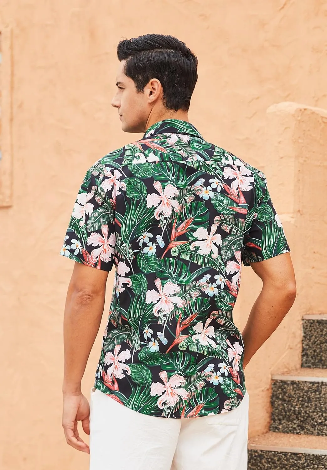 Men's Hawaiian Shirts Short Sleeve Floral Tropical Aloha Shirt Casual Summer Button Down Holiday Beach Shirt with Pocket