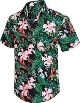 Men's Hawaiian Shirts Short Sleeve Floral Tropical Aloha Shirt Casual Summer Button Down Holiday Beach Shirt with Pocket