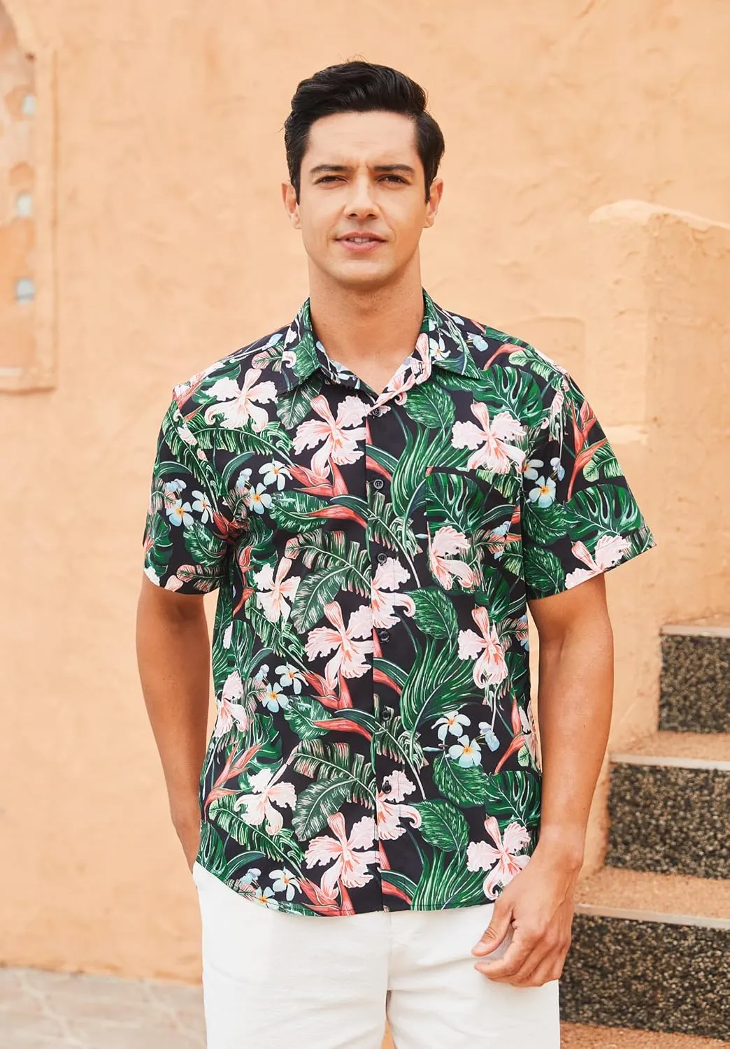 Men's Hawaiian Shirts Short Sleeve Floral Tropical Aloha Shirt Casual Summer Button Down Holiday Beach Shirt with Pocket