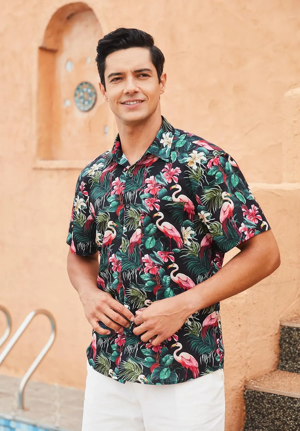 Men's Hawaiian Shirts Short Sleeve Floral Tropical Aloha Shirt Casual Summer Button Down Holiday Beach Shirt with Pocket