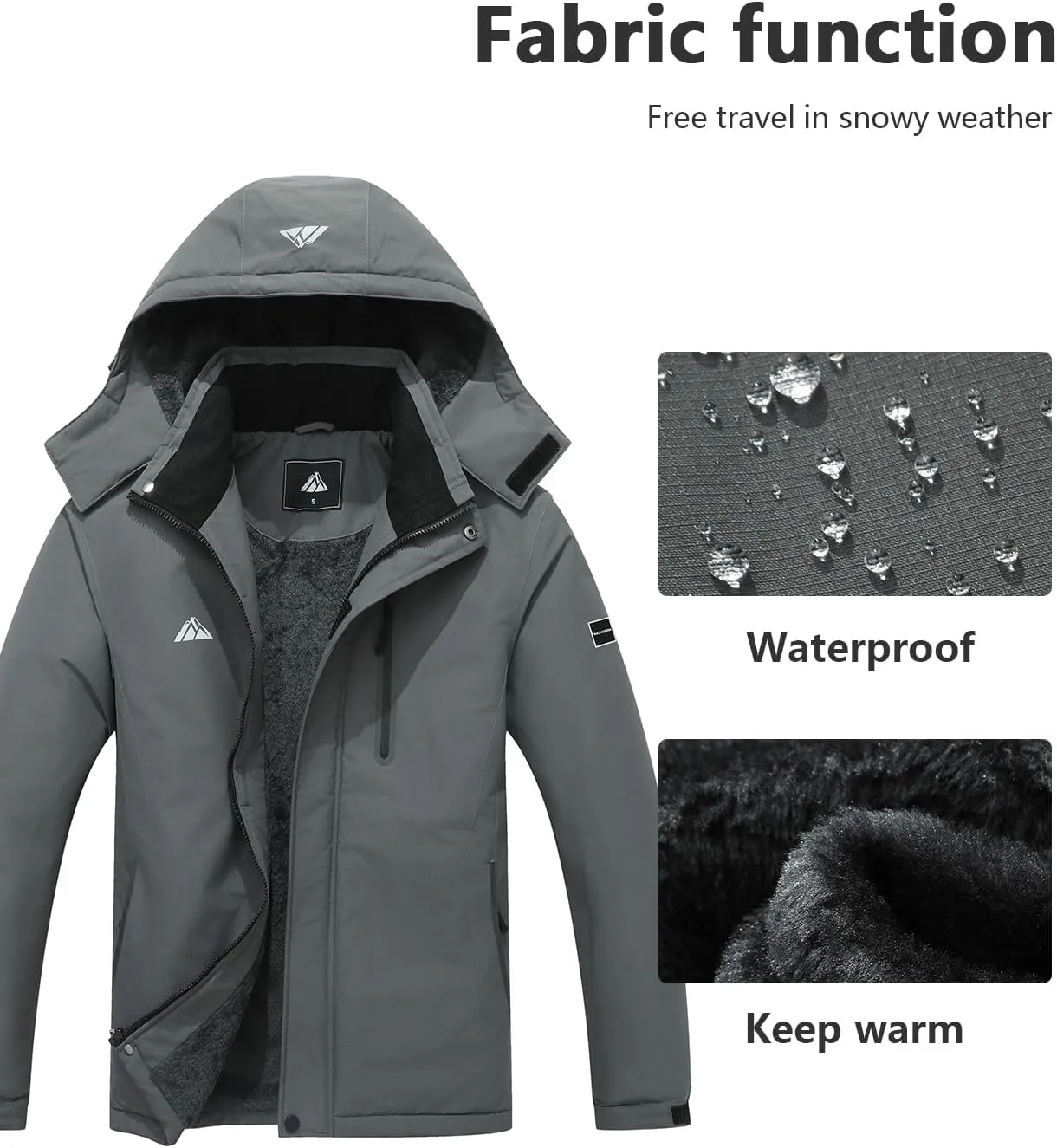 Men's Mountain Ski Jacket Warm Winter Snow Coat Waterproof Snowboarding Jacket Outdoor Windbreaker Hooded for Hiking