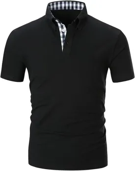 Mens Polo Shirts Cotton Regular Fit Solid Short Sleeve Polo Rugby Shirts with Collar