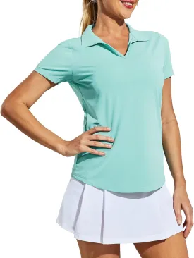 MIER Women's Golf Polo Shirts Collared V Neck Short Sleeve Tennis Shirt, Dry Fit, Moisture Wicking