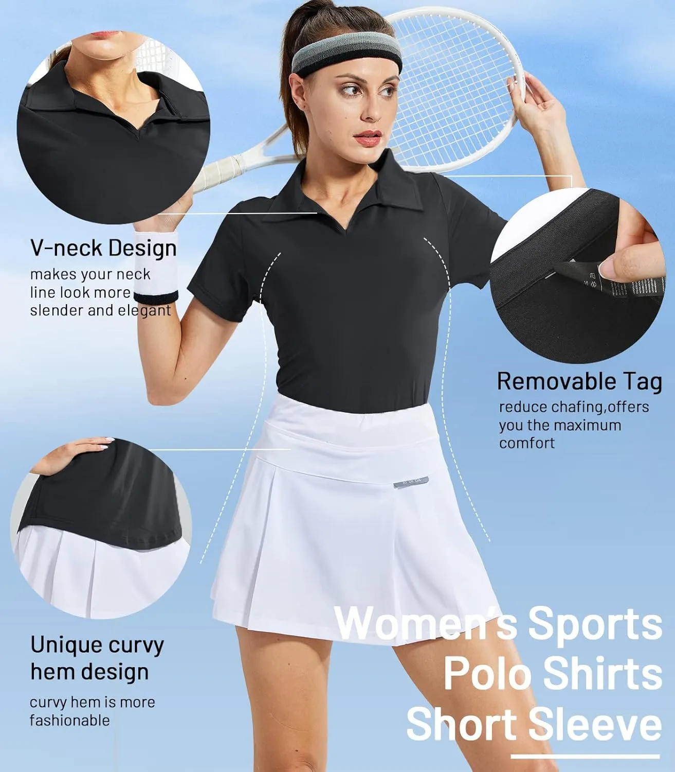 MIER Women's Golf Polo Shirts Collared V Neck Short Sleeve Tennis Shirt, Dry Fit, Moisture Wicking