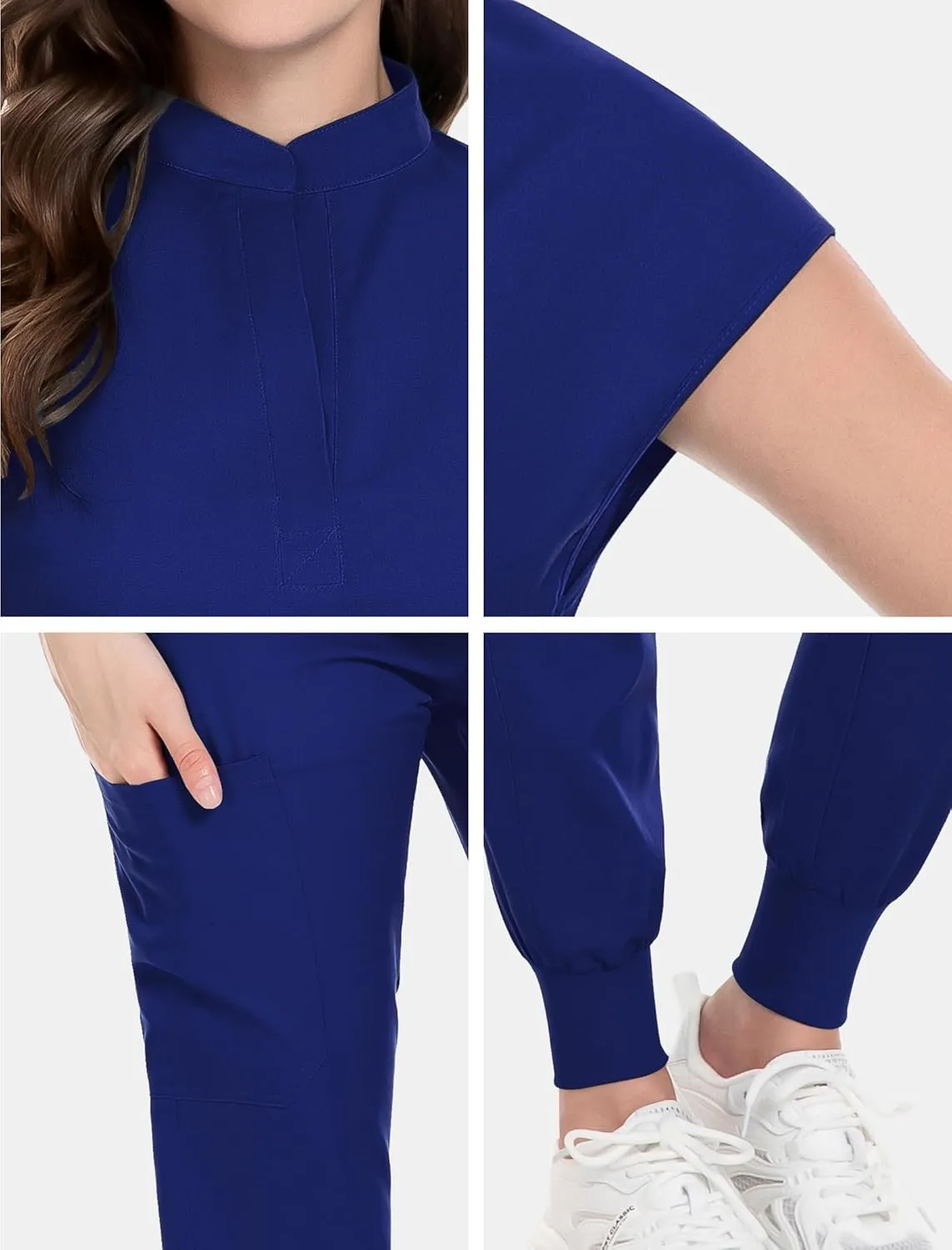 niaahinn Scrubs Set for Women Nurse Uniform Jogger Suit Stretch Top & Pants with Multi Pocket for Nurse Esthetician Workwear