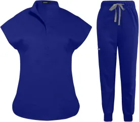 niaahinn Scrubs Set for Women Nurse Uniform Jogger Suit Stretch Top & Pants with Multi Pocket for Nurse Esthetician Workwear