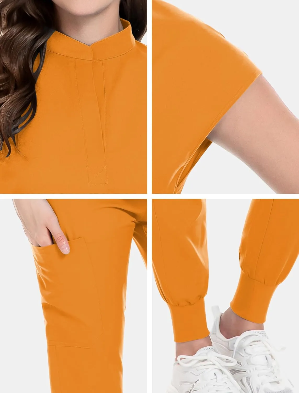niaahinn Scrubs Set for Women Nurse Uniform Jogger Suit Stretch Top & Pants with Multi Pocket for Nurse Esthetician Workwear
