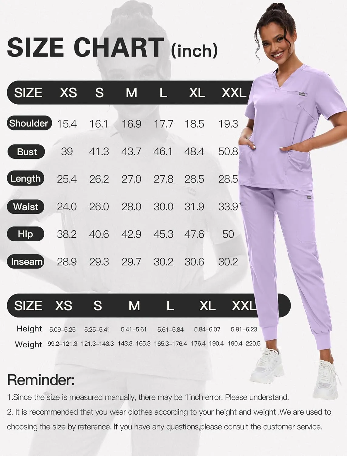 niaahinn Women's Scrub Top with Classic V-Neck & Yoga Jogger Pants Medical Nursing Uniform Set