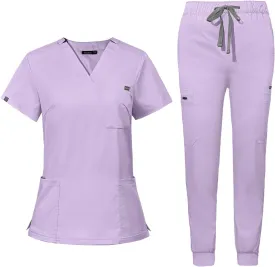niaahinn Women's Scrub Top with Classic V-Neck & Yoga Jogger Pants Medical Nursing Uniform Set