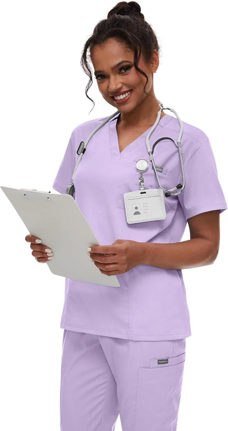 niaahinn Women's Scrub Top with Classic V-Neck & Yoga Jogger Pants Medical Nursing Uniform Set