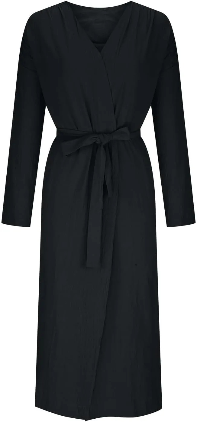 Oversized Cotton Maxi Long Trench Coats for Women Loose Open Front Cardigan Plus Size Ruffle Belted Cover Up Tops