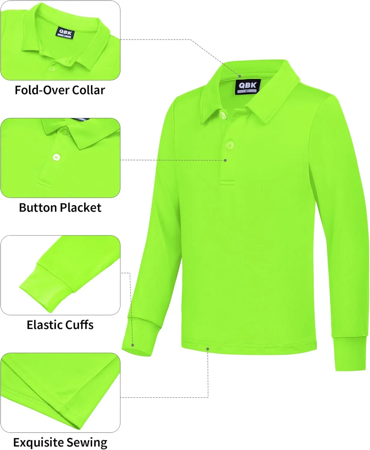QBK Boys' Performance Polo Kids Collared Golf Shirts Long Sleeve School Uniform for 4T-16Y