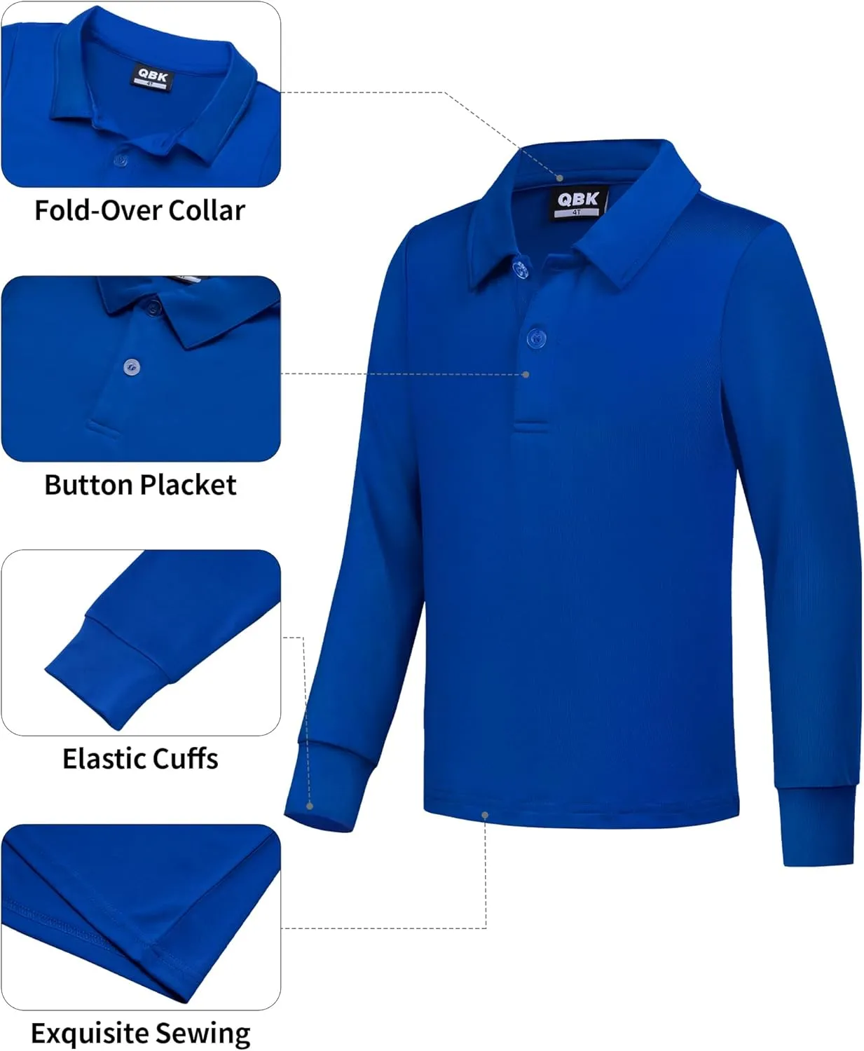QBK Boys' Performance Polo Kids Collared Golf Shirts Long Sleeve School Uniform for 4T-16Y