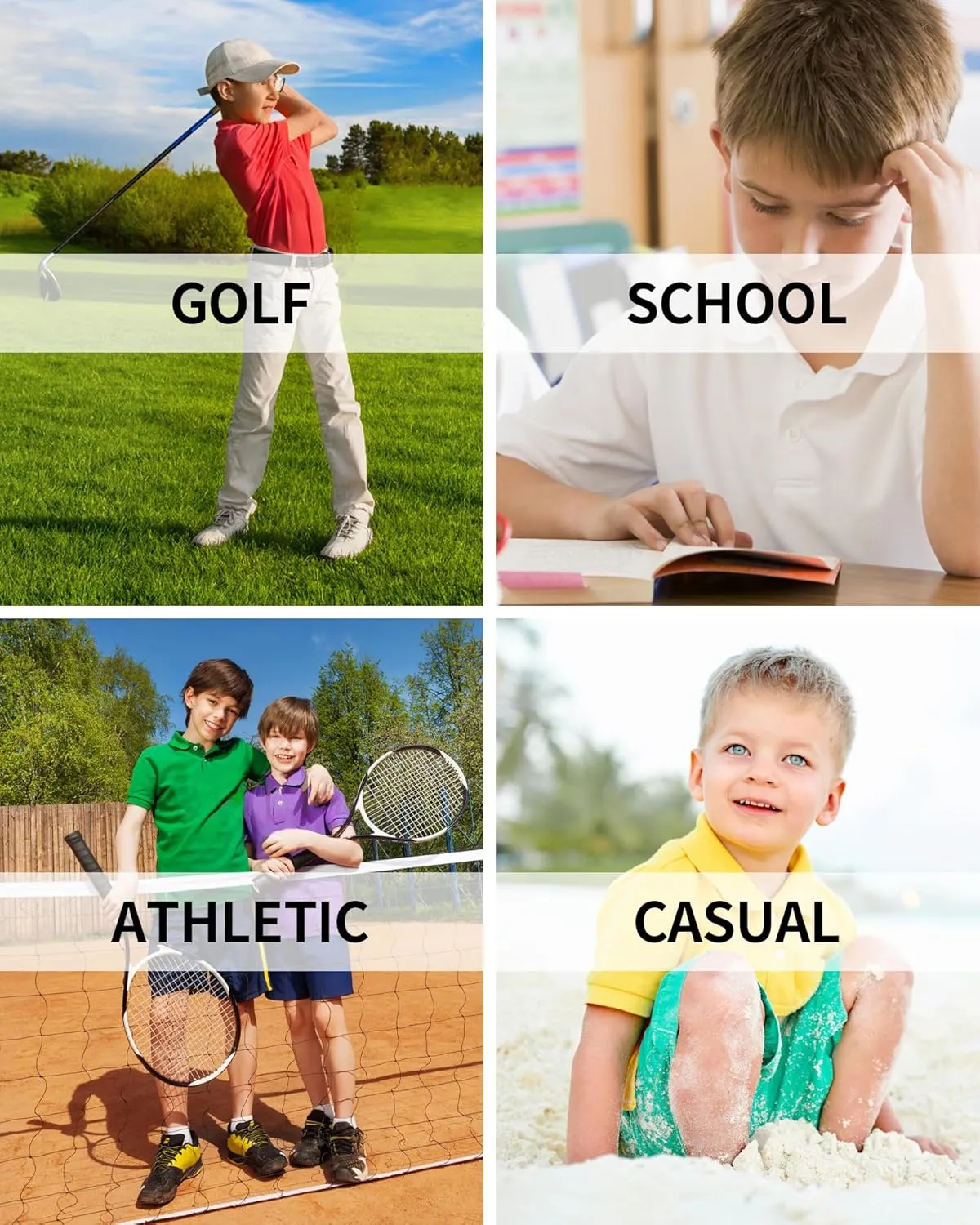 QBK Toddler to Youth Boys' School Uniform Pique Polo Kids Short Sleeve Collared Golf Shirt