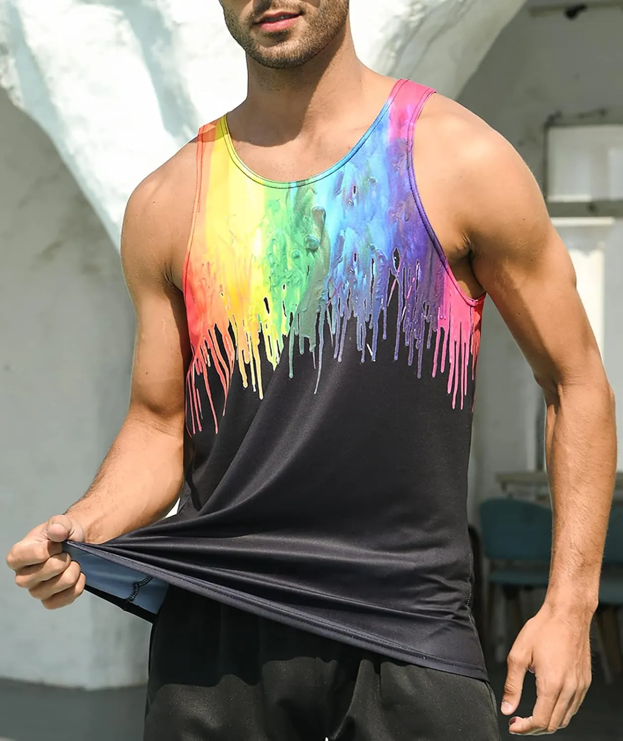 RAISEVERN Men's Tank Tops Summer Sleeveless Tee Cool Workout T-Shirts Beach Athletic Undershirts