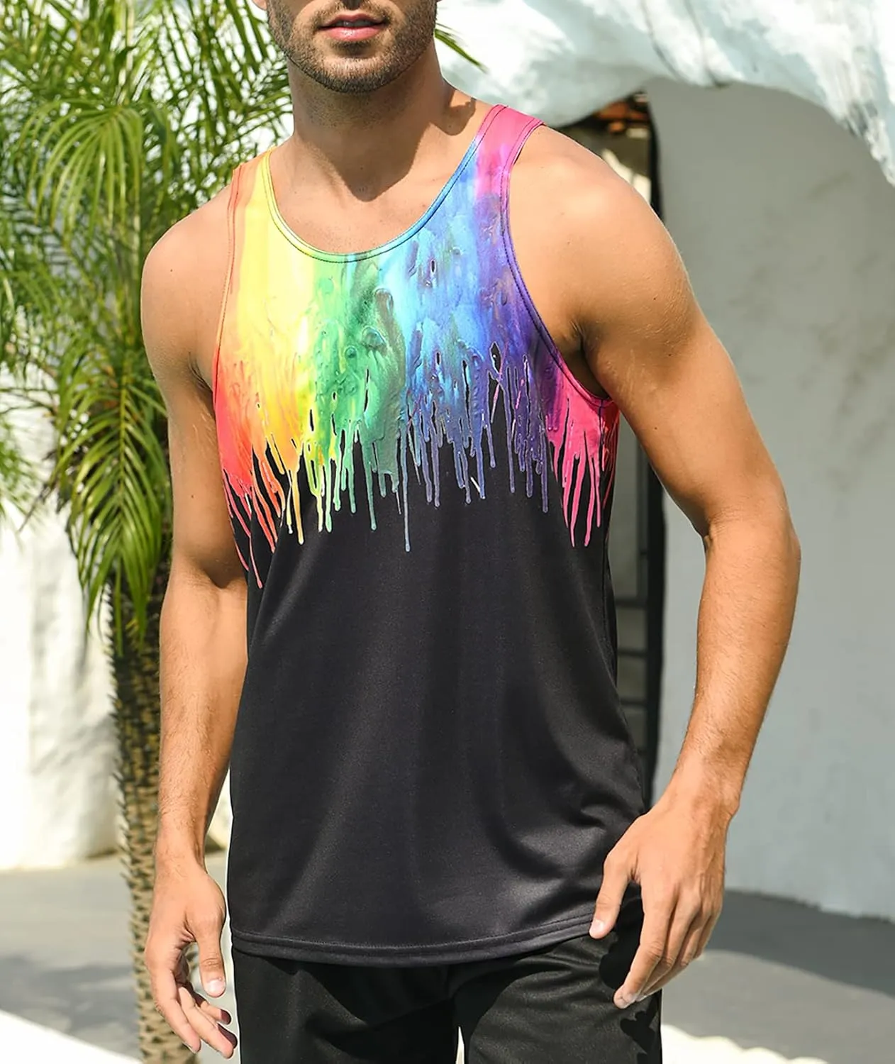 RAISEVERN Men's Tank Tops Summer Sleeveless Tee Cool Workout T-Shirts Beach Athletic Undershirts