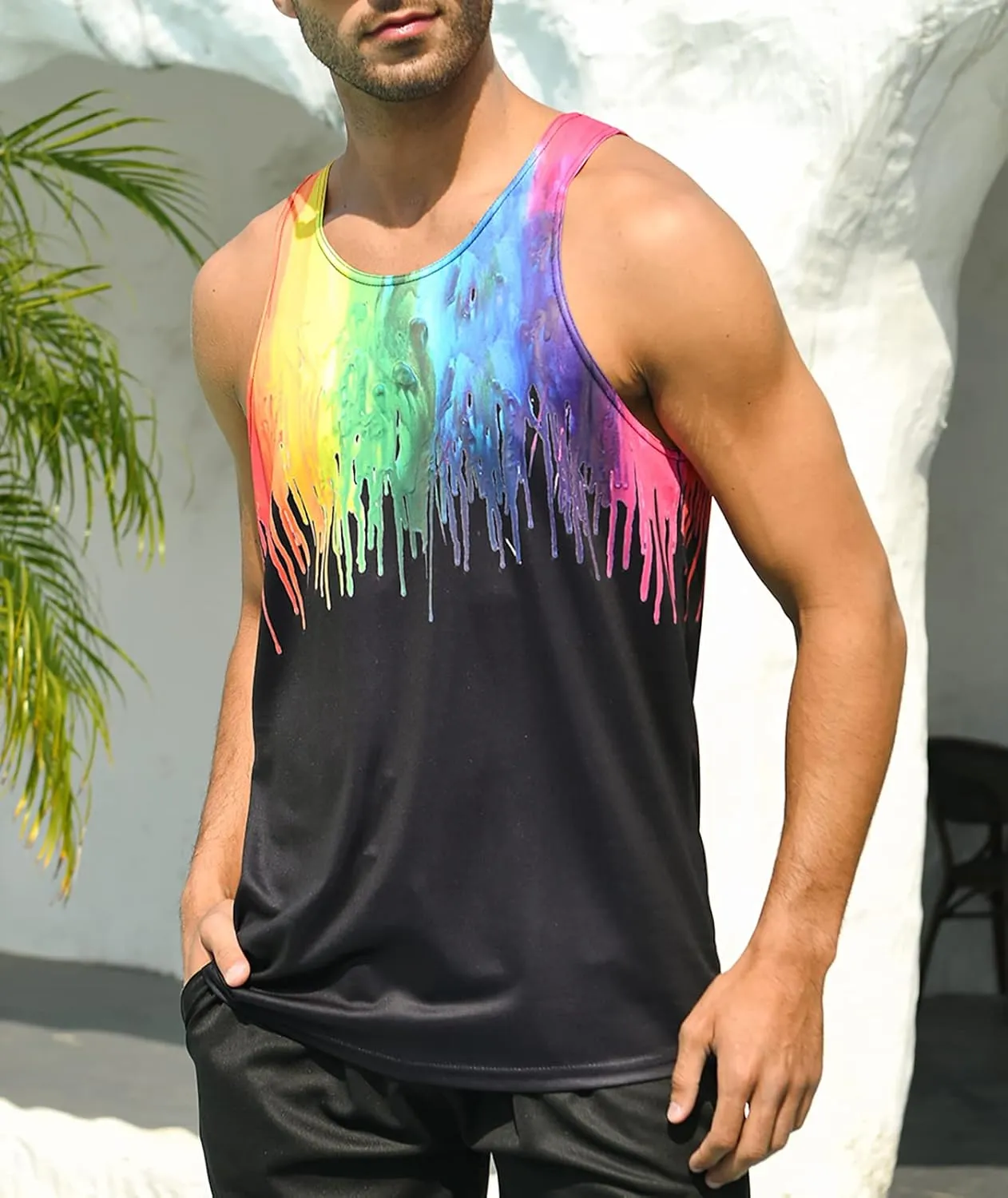 RAISEVERN Men's Tank Tops Summer Sleeveless Tee Cool Workout T-Shirts Beach Athletic Undershirts