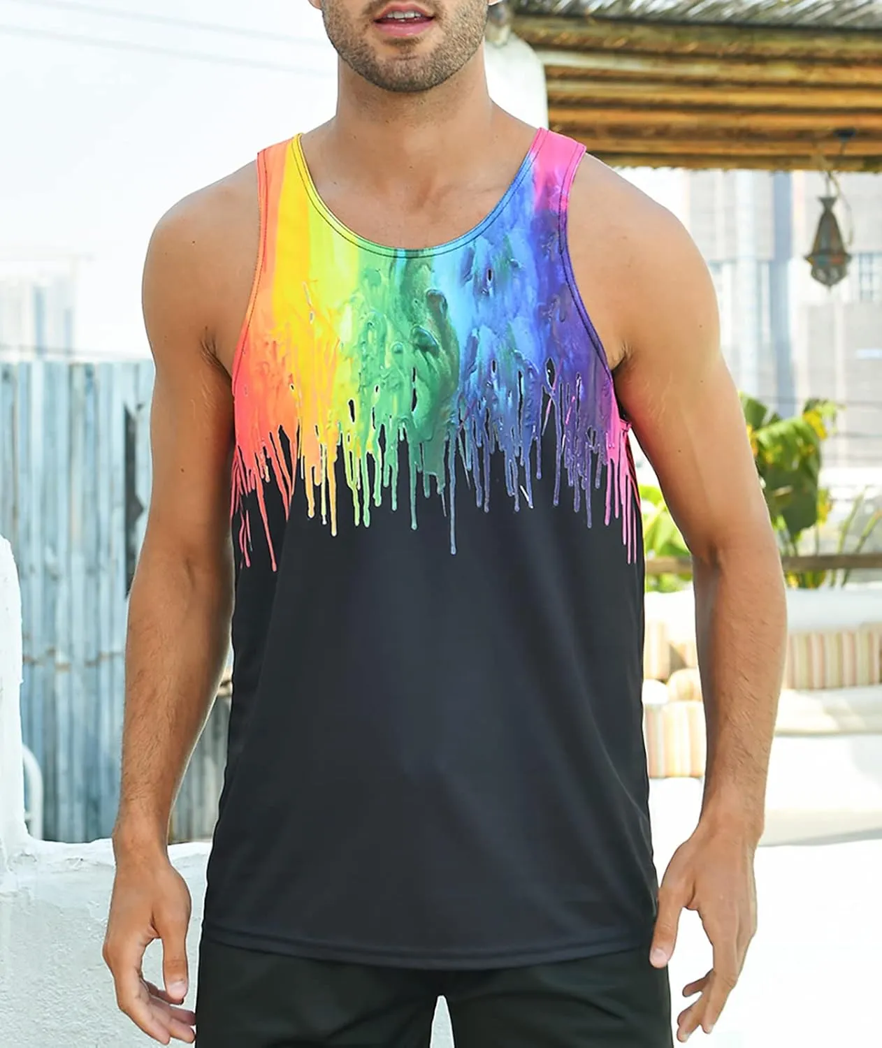 RAISEVERN Men's Tank Tops Summer Sleeveless Tee Cool Workout T-Shirts Beach Athletic Undershirts