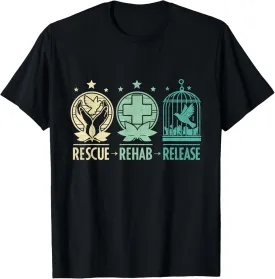 Rescue, Rehab, Release Wildlife Conservation & Care T-Shirt, Small, Black