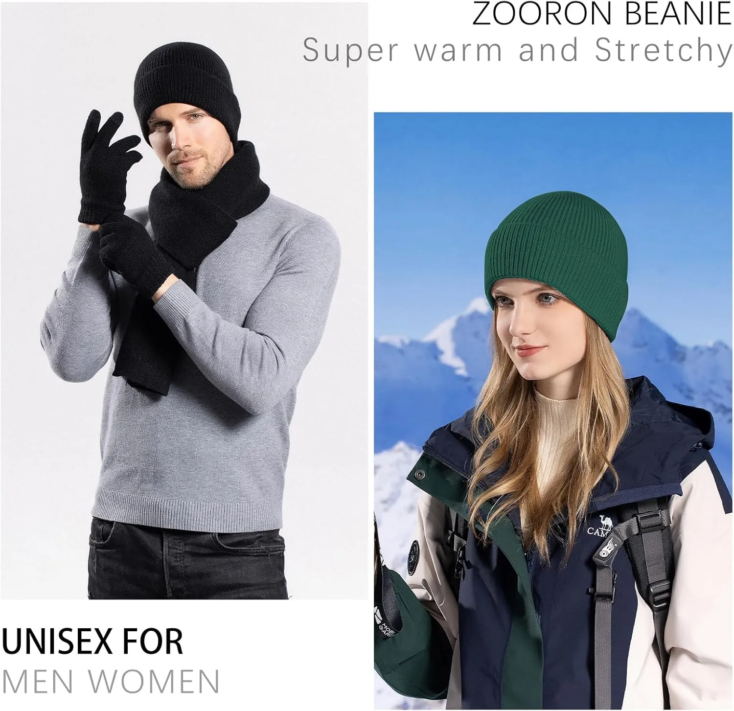 Rosoz 1 & 2 Packs Beanie for Men Women Warm Winter Hats Knit Acrylic Soft Cuffed Beanies Cap Daily Beanie Hat Unisex