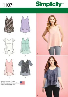 Simplicity Pattern S1107 Misses' Tops with Fabric Variations